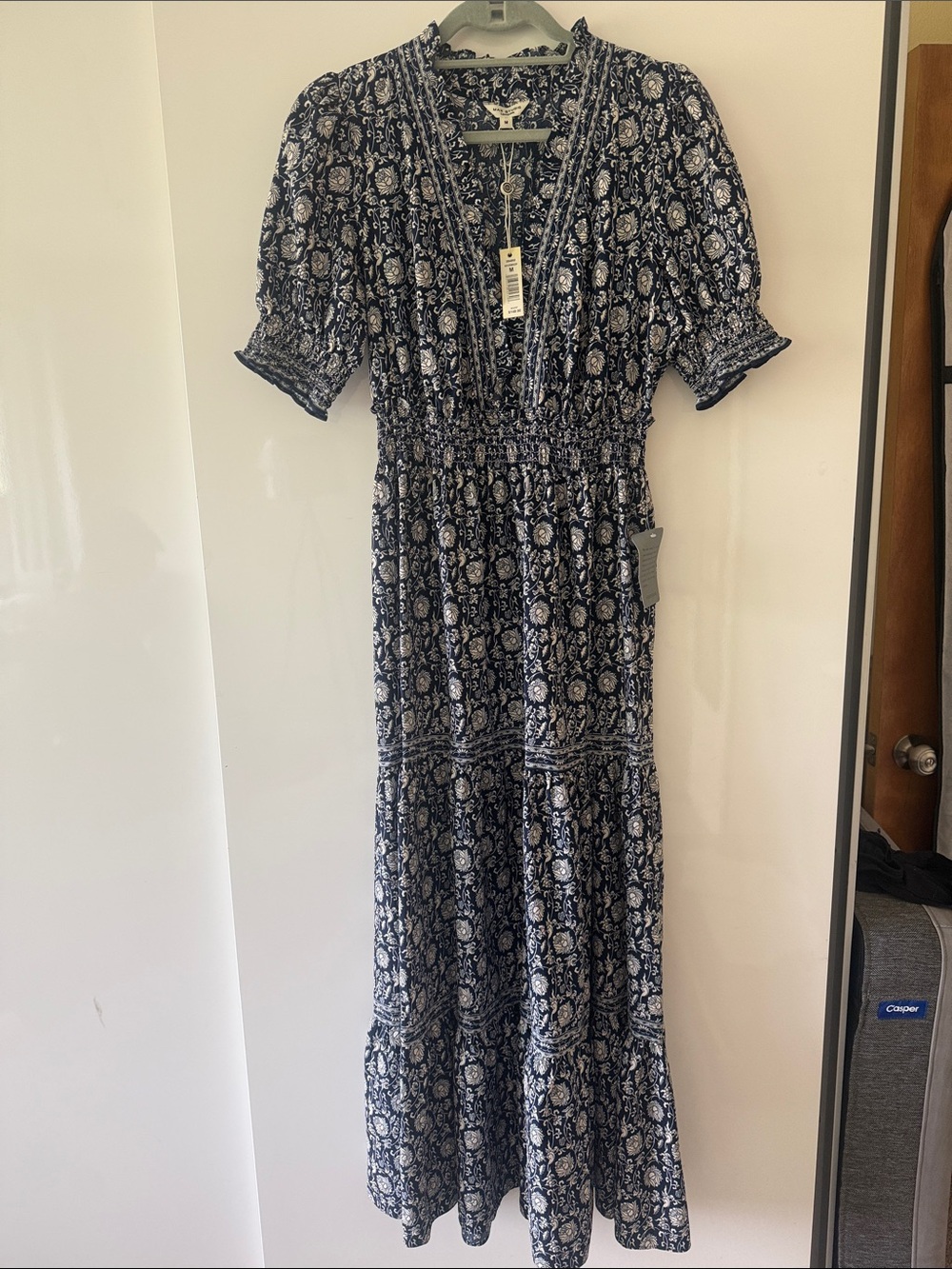 Max Studio Navy and White Floral Tiered Maxi Dress